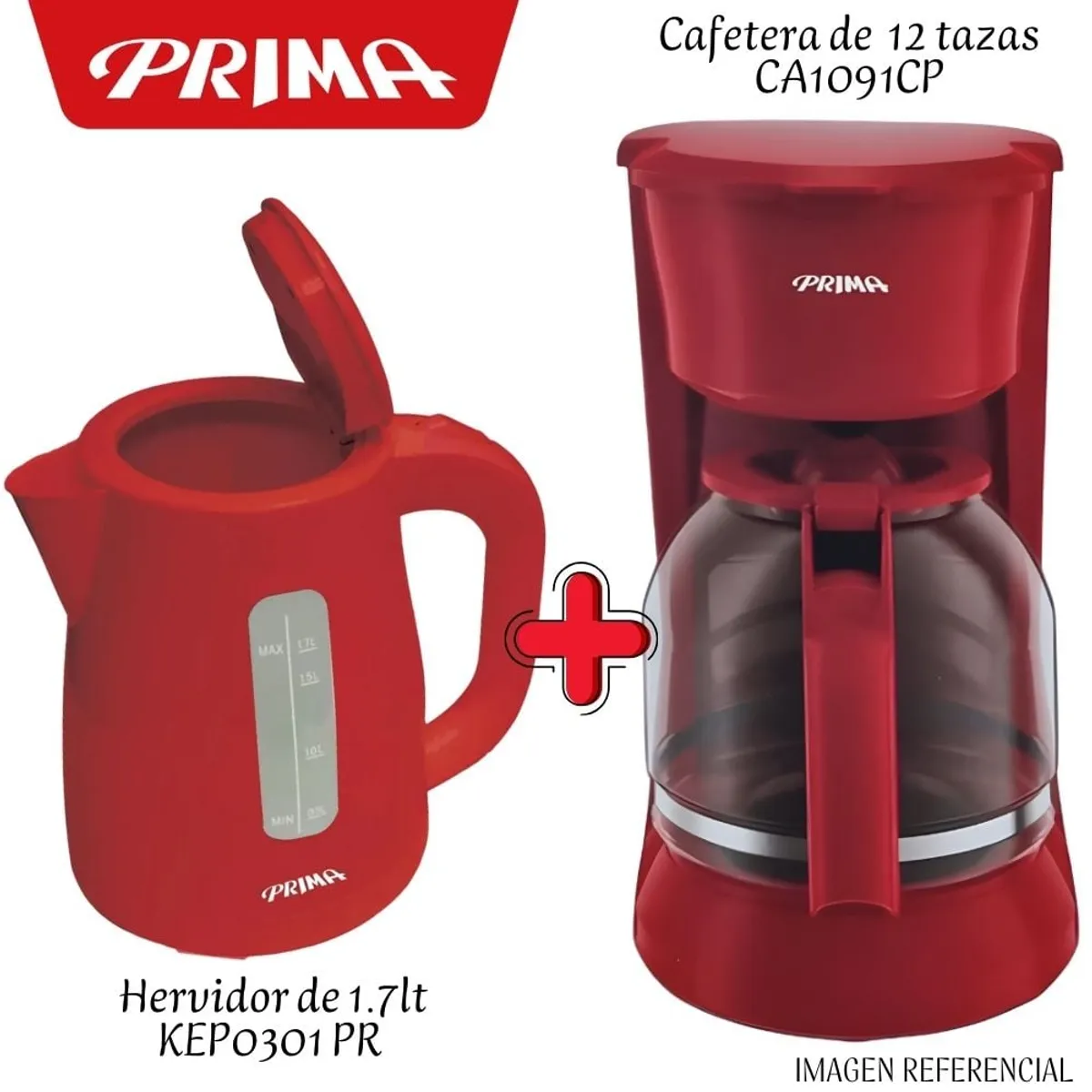 PRIMA - Combo  Hervidor Prima 1.7 KEP0301+Cafetera Prima 1.8 CA1091CP-R