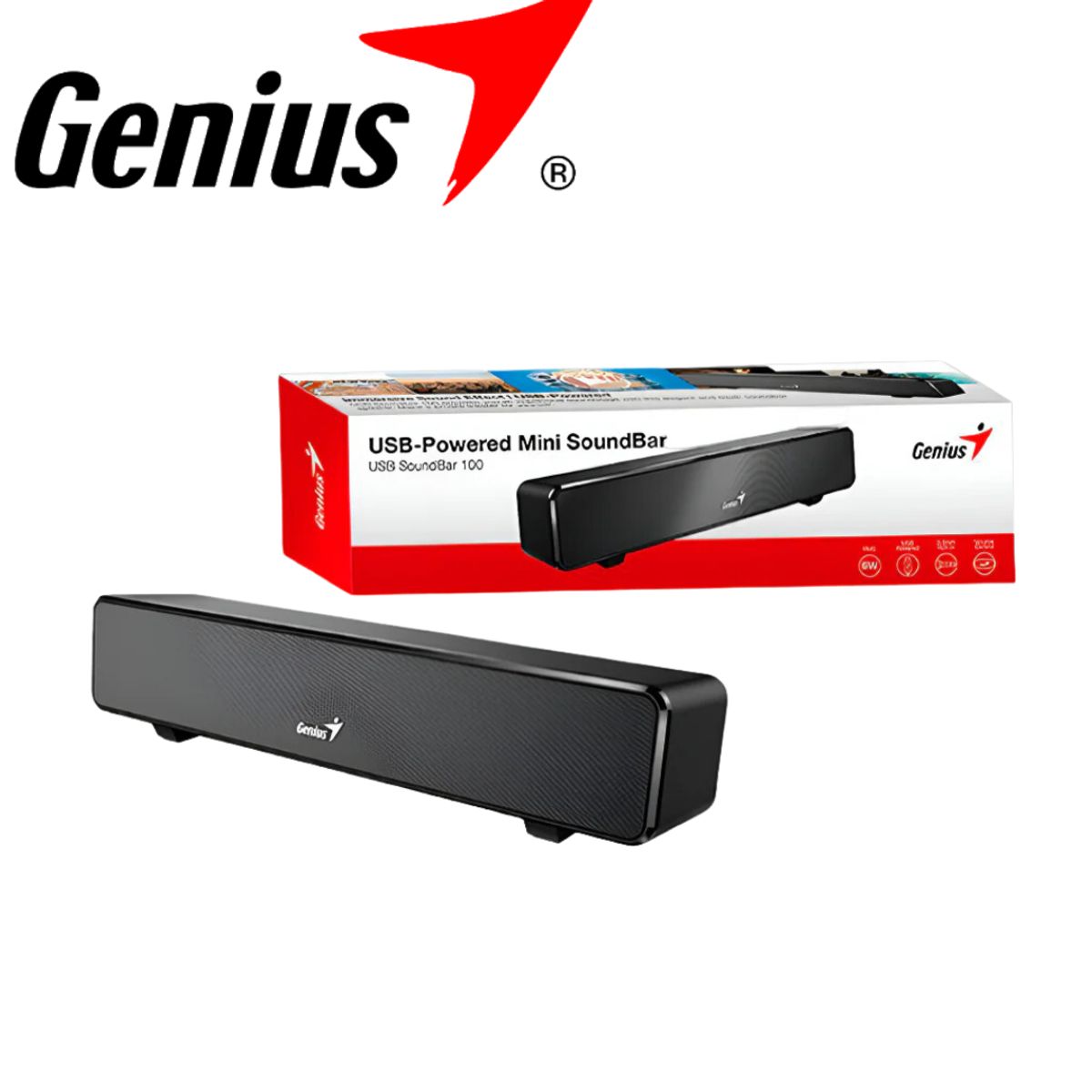 GENIUS - PARLANTE GENIUS SOUND BAR 100 MINI 6W 3.5MM USB POWER BLACK