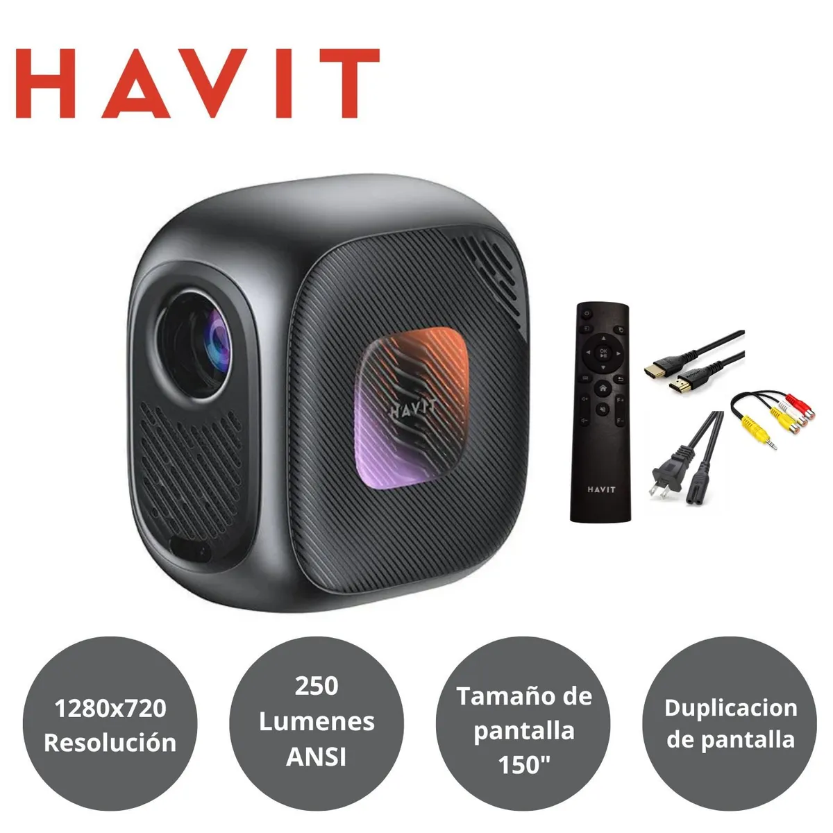 HAVIT - Proyector HAVIT PJ215 PRO 250 ANSI Lumens 4K 150" Wifi Negro