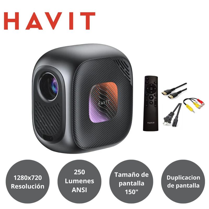HAVIT - Proyector HAVIT PJ215 PRO 250 ANSI Lumens 4K 150" Wifi Negro