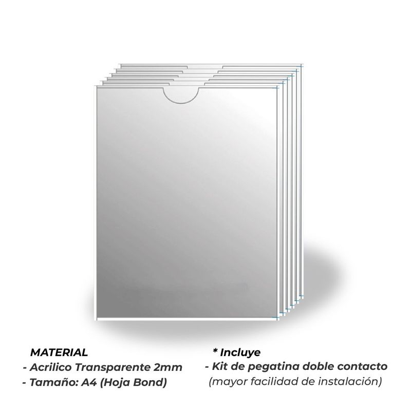 OEM - Pack Portapapel de Acrilico A4 - Pack de 6 unidades