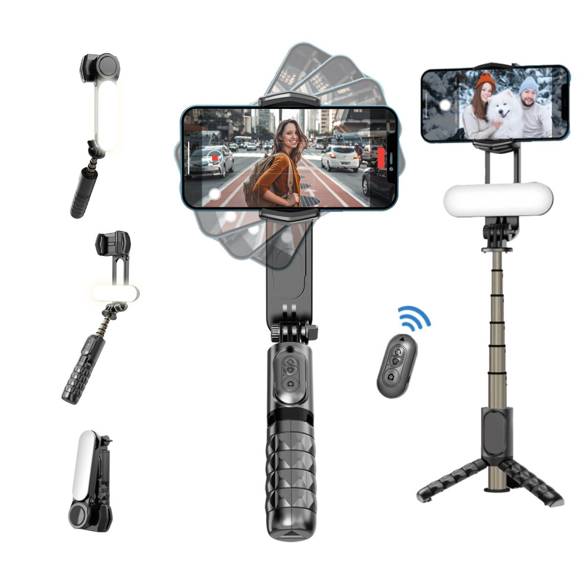 GENERICO - Estabilizador Gimbal Q09 Tripode Stick + Luz + Bluethoot 6en1