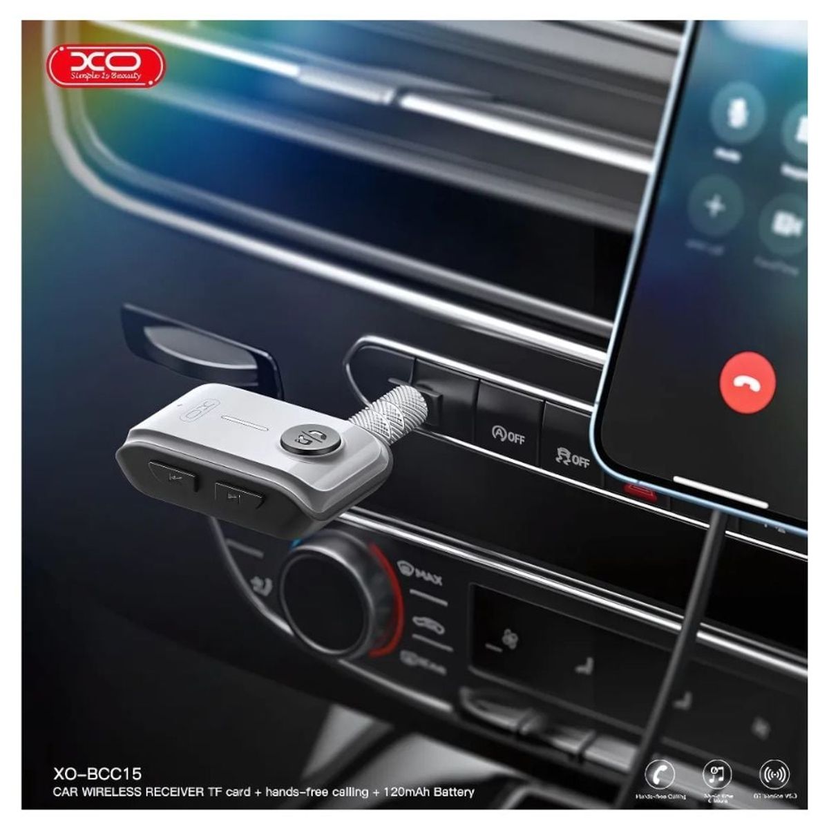 GENERICO - Transmisor Bluetooth FM MP3 jack 3,5 mm negro XO-BCC15