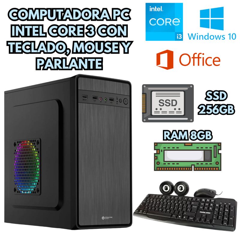 INTEL - COMPUTADORA INTEL CORE I3 SSD 256GB RAM 8GB + ACCESORIOS