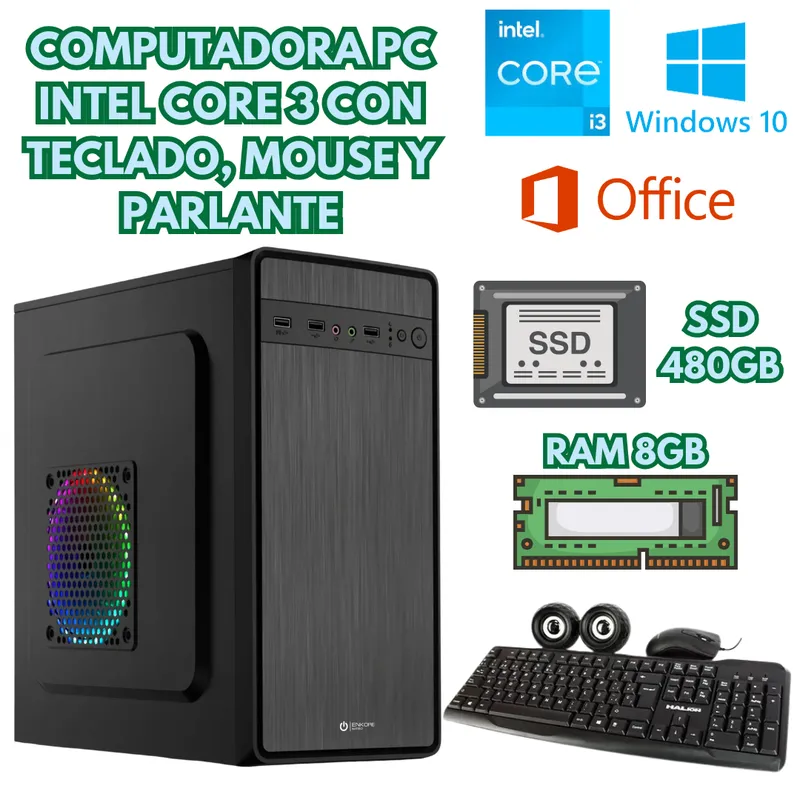 INTEL - COMPUTADORA INTEL CORE I3 SSD 500GB RAM 8GB + ACCESORIOS