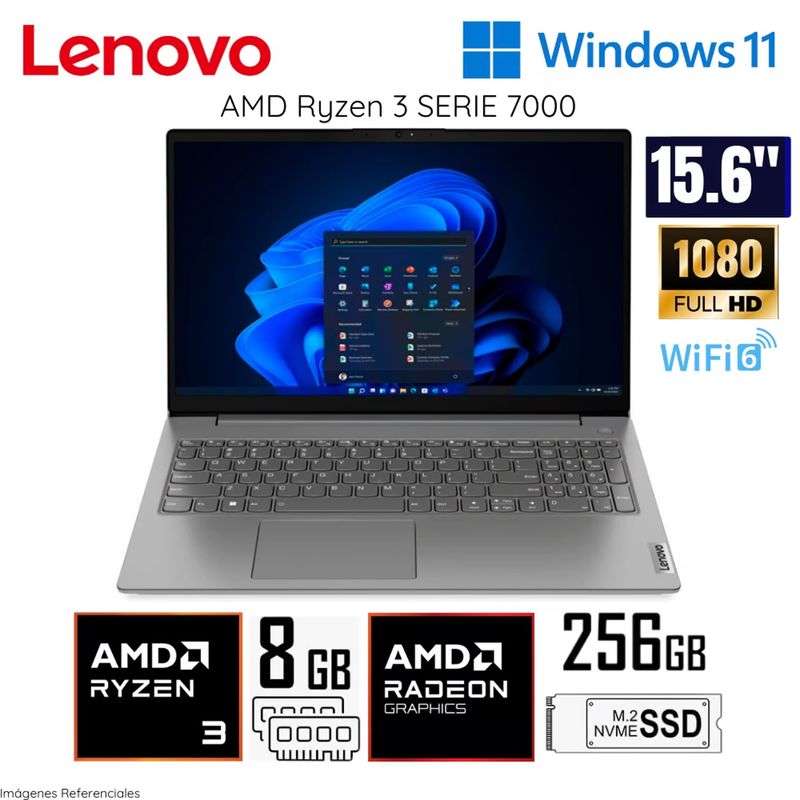 LENOVO - Laptop Lenovo V15 G4 AMN Ryzen 3 7320U 8GB RAM DDR5 256GB SSD 15.6" FHD - 82YU00X4LM