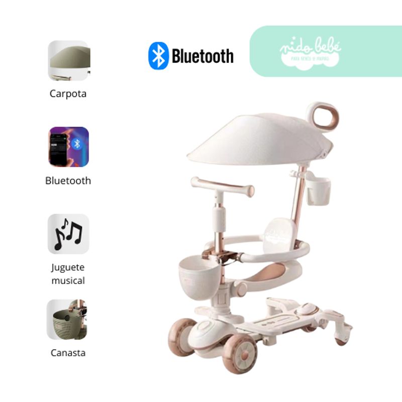 GENERICO - Triciclo para niño Yei con Bluetooth 6 en 1 blanco