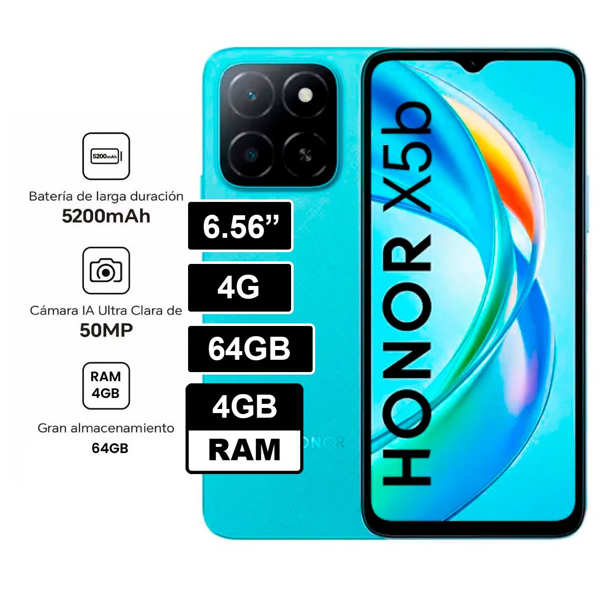 HONOR - Celular Honor X5B 65 Pulg 4GB RAM 64GB 50MP Ocean Blue