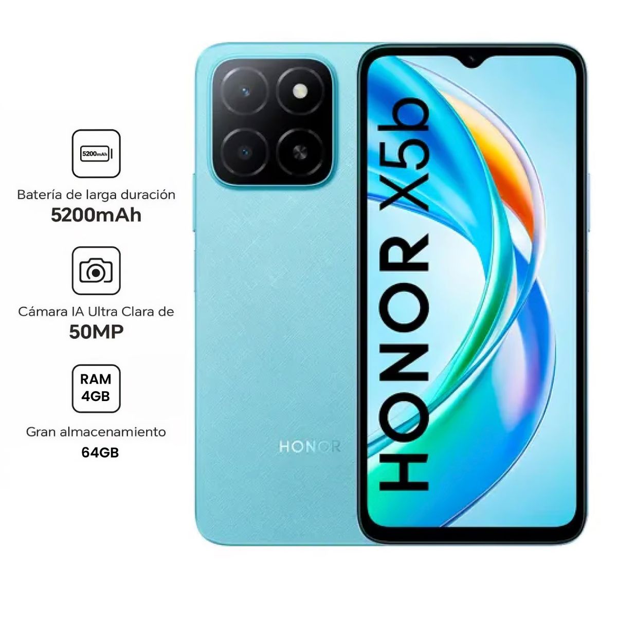 HONOR - Celular Honor X5B 65 Pulg 4GB RAM 64GB 50MP Ocean Blue