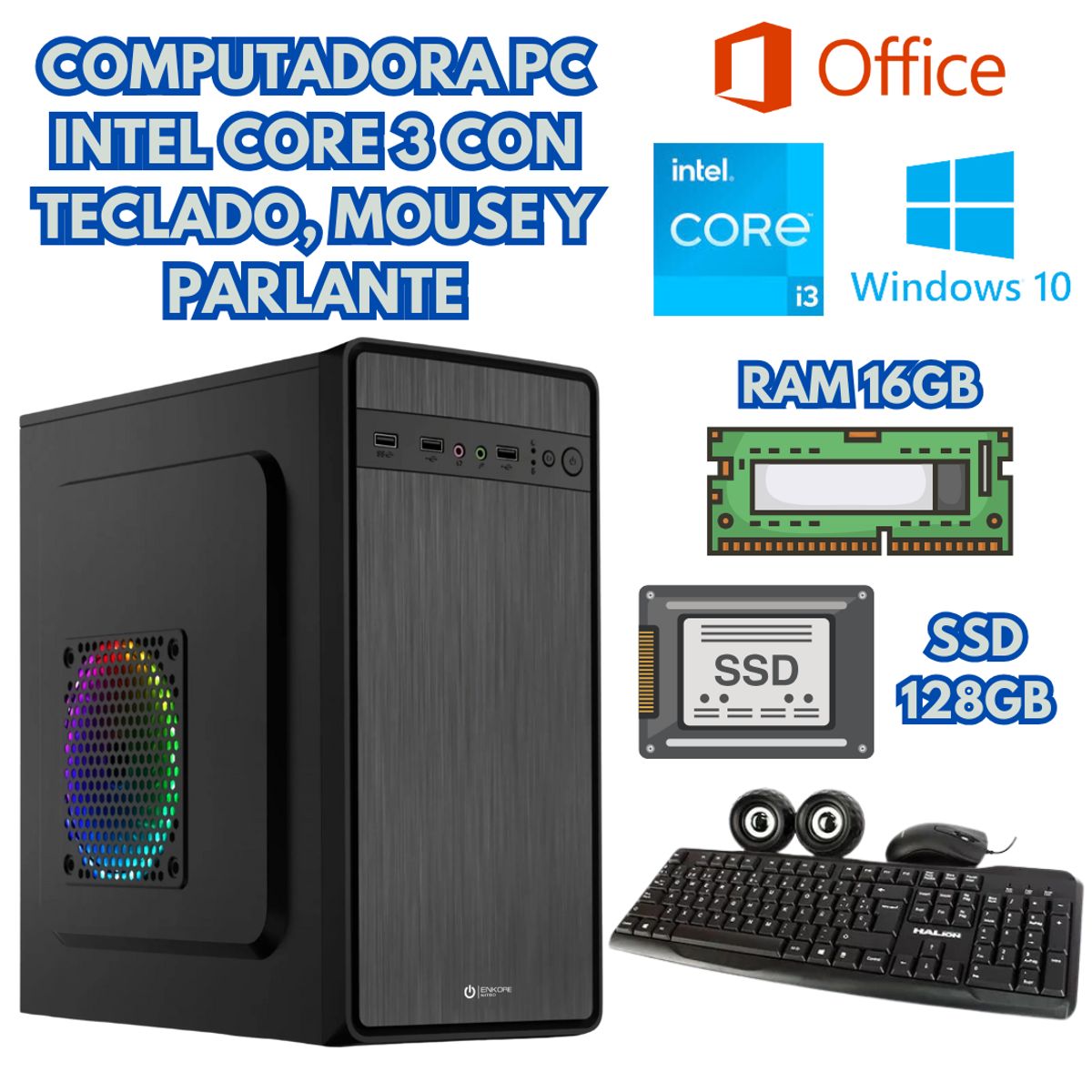 INTEL - COMPUTADORA INTEL CORE I3 RAM 16GB SSD 128GB + ACCESORIOS