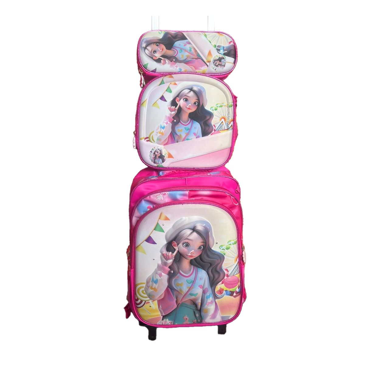 GENERICO - Set Mochila Luces Ruedas 3D Eva Princesa Mochila-Lonchera-Cartuchera