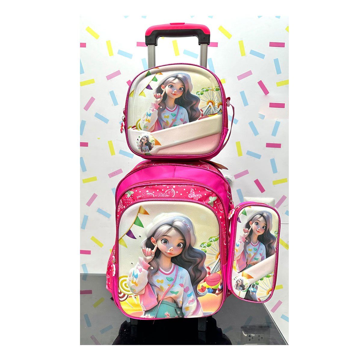 GENERICO - Set Mochila Luces Ruedas 3D Eva Princesa Mochila-Lonchera-Cartuchera