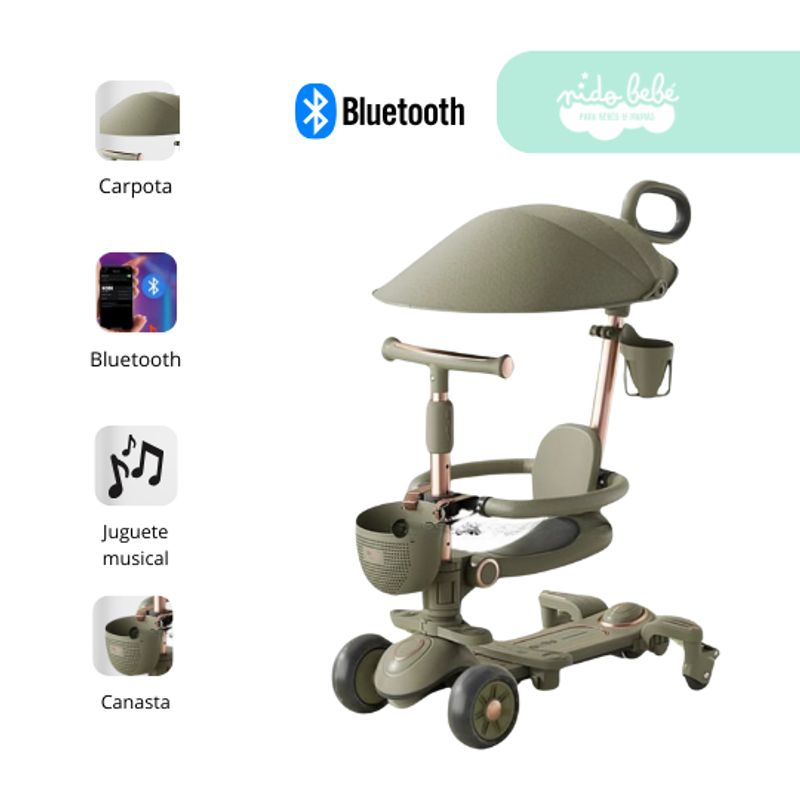 GENERICO - Triciclo para niño Yei con Bluetooth 6 en 1 VERDE