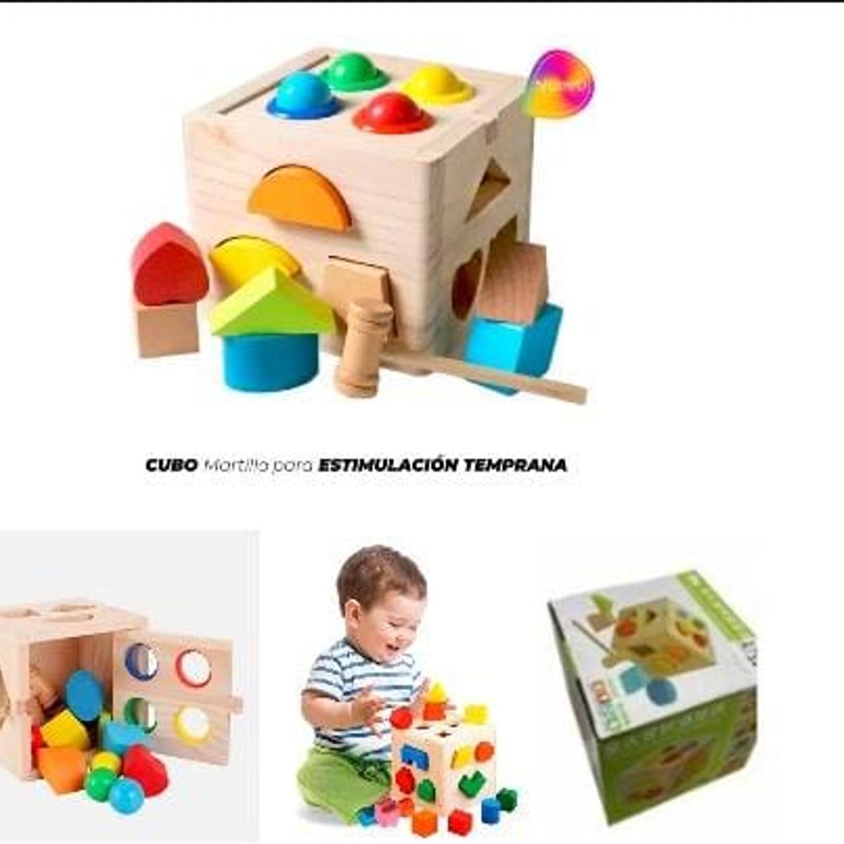 GENERICO - Cubo De Encaje De Figuras Geometricas Y Martillo Didactico