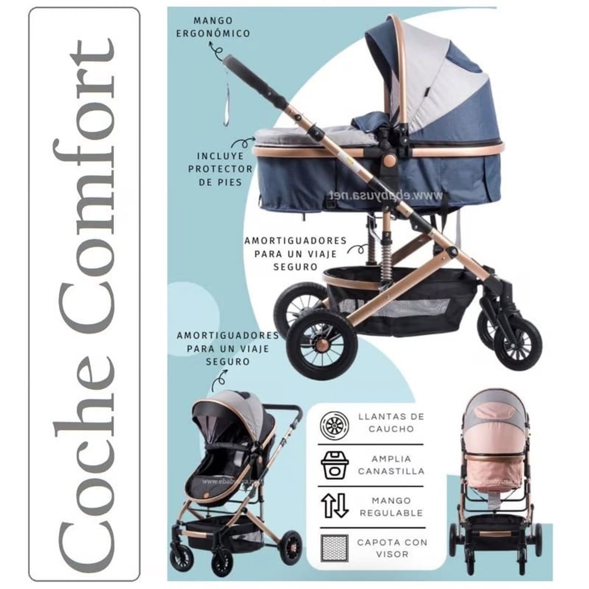 EBABY - Coche Cuna Moisés de Lujo «COMFORT»