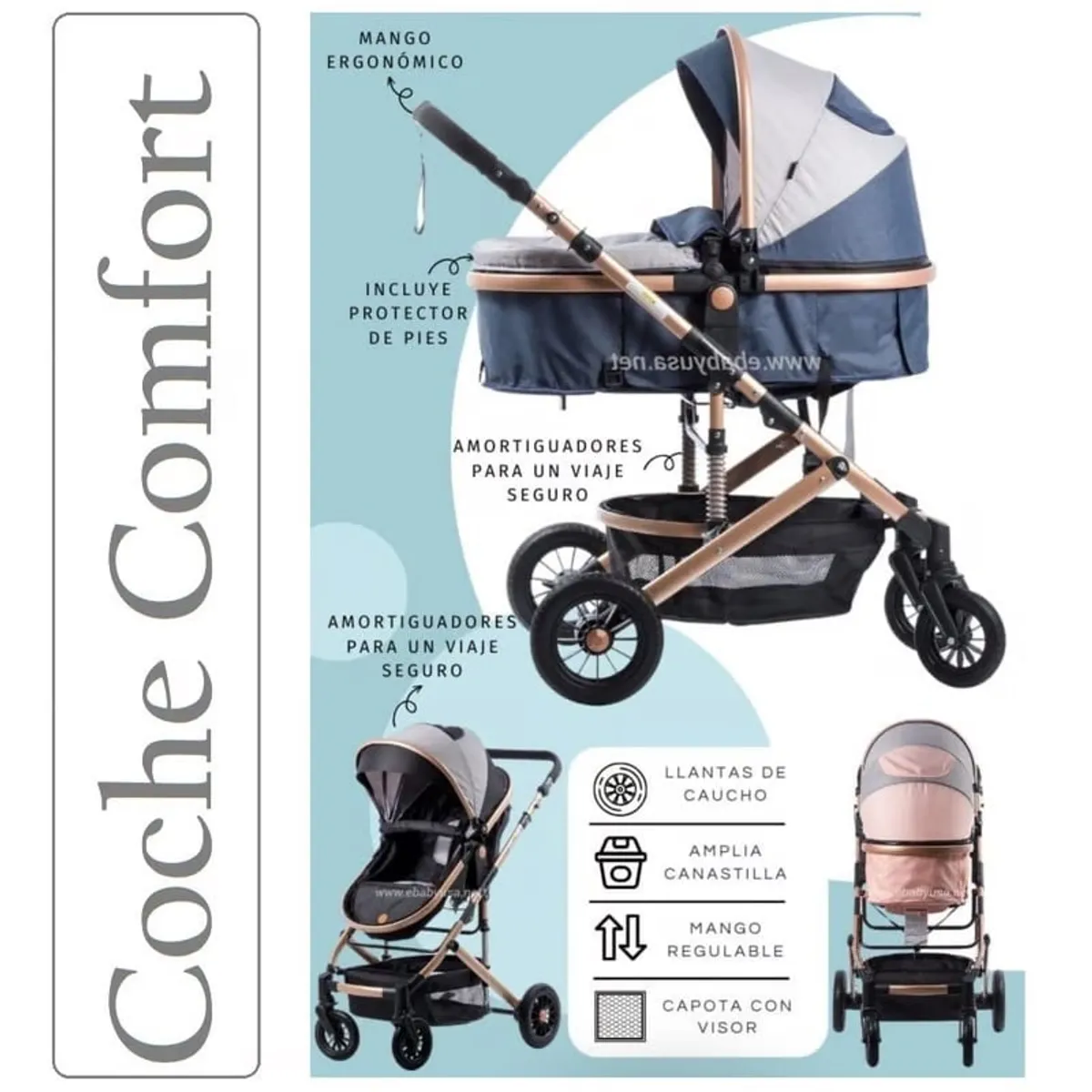 EBABY - Coche Cuna Moisés de Lujo «COMFORT»