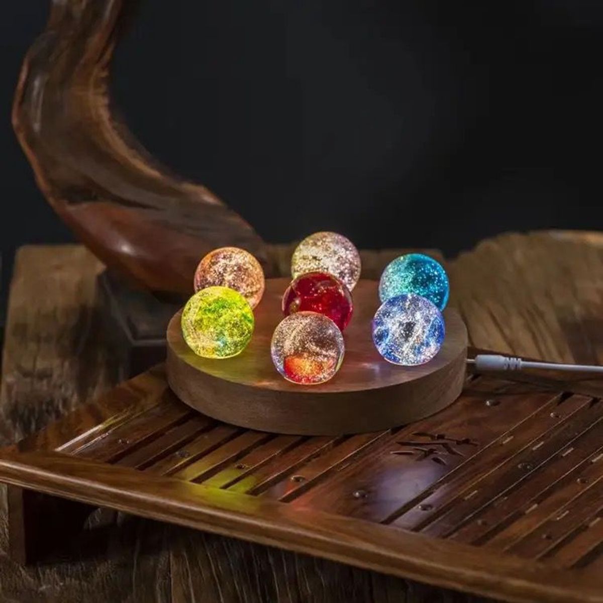 GENERICO - 7 esferas de cristal luminosas de estrellas y galaxias (circular)