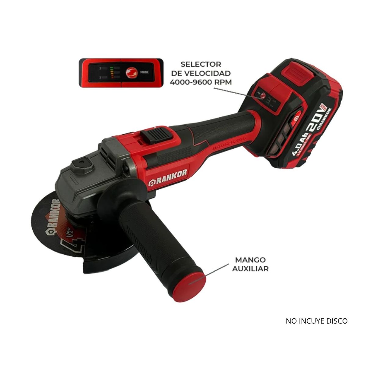 RANKOR - Amoladora Esmeril angular 4.5" Brushless Rankor