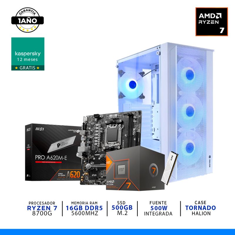 AMD CORP - PC GAMER RYZEN 7 8700G - 16GB RAM DDR5 - SSD 512GB M.2 - 600W WHITE.