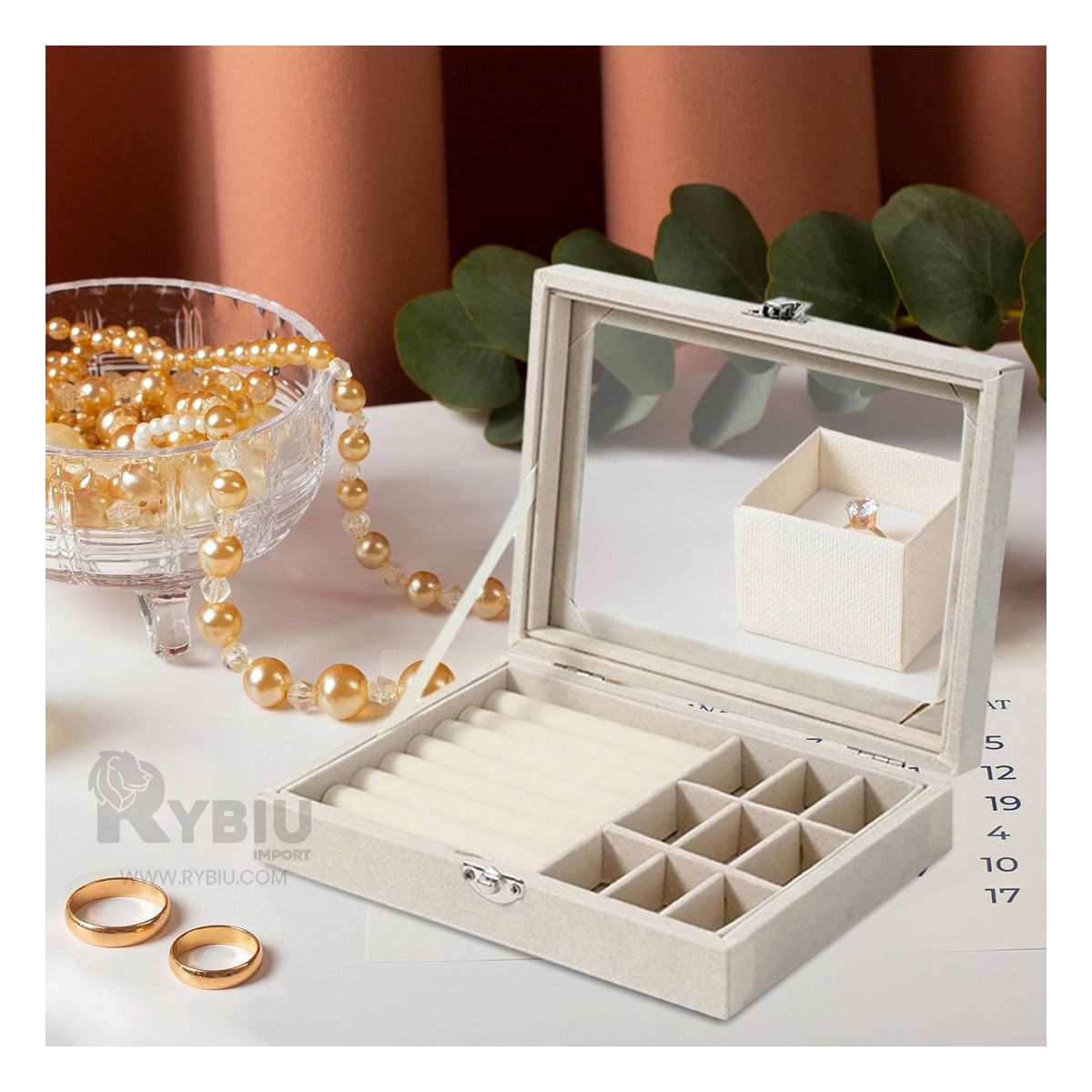 RYBIU IMPORT - Organizador de Joyas Color Beige Y+Agendita