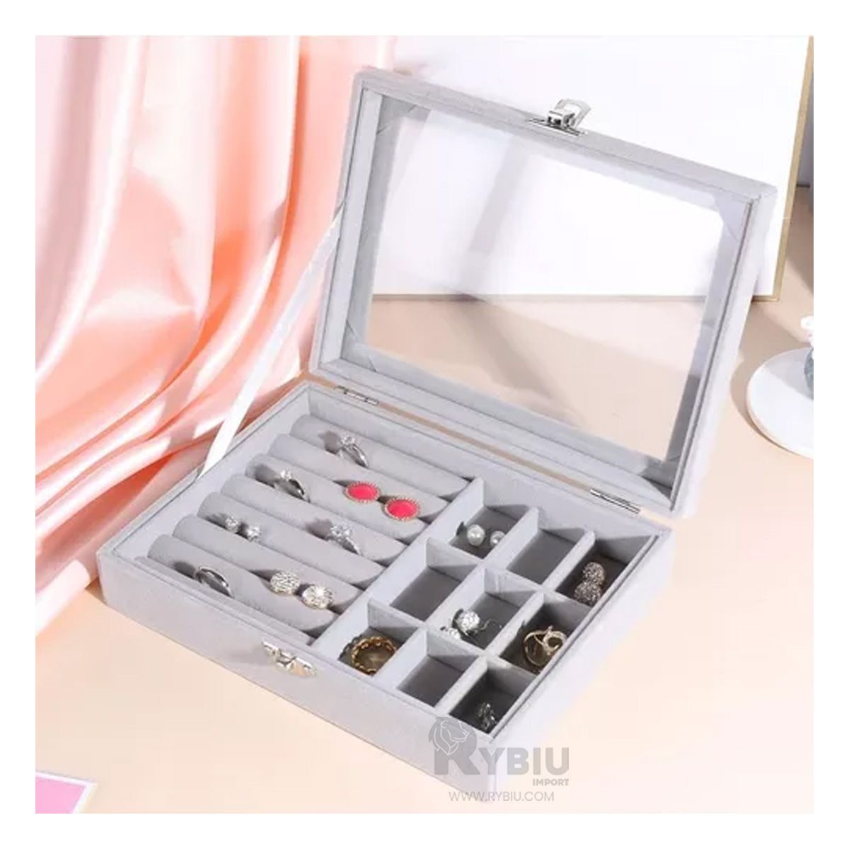 RYBIU IMPORT - Joyero Organizador para Senoritas de Cuero de Color Gris