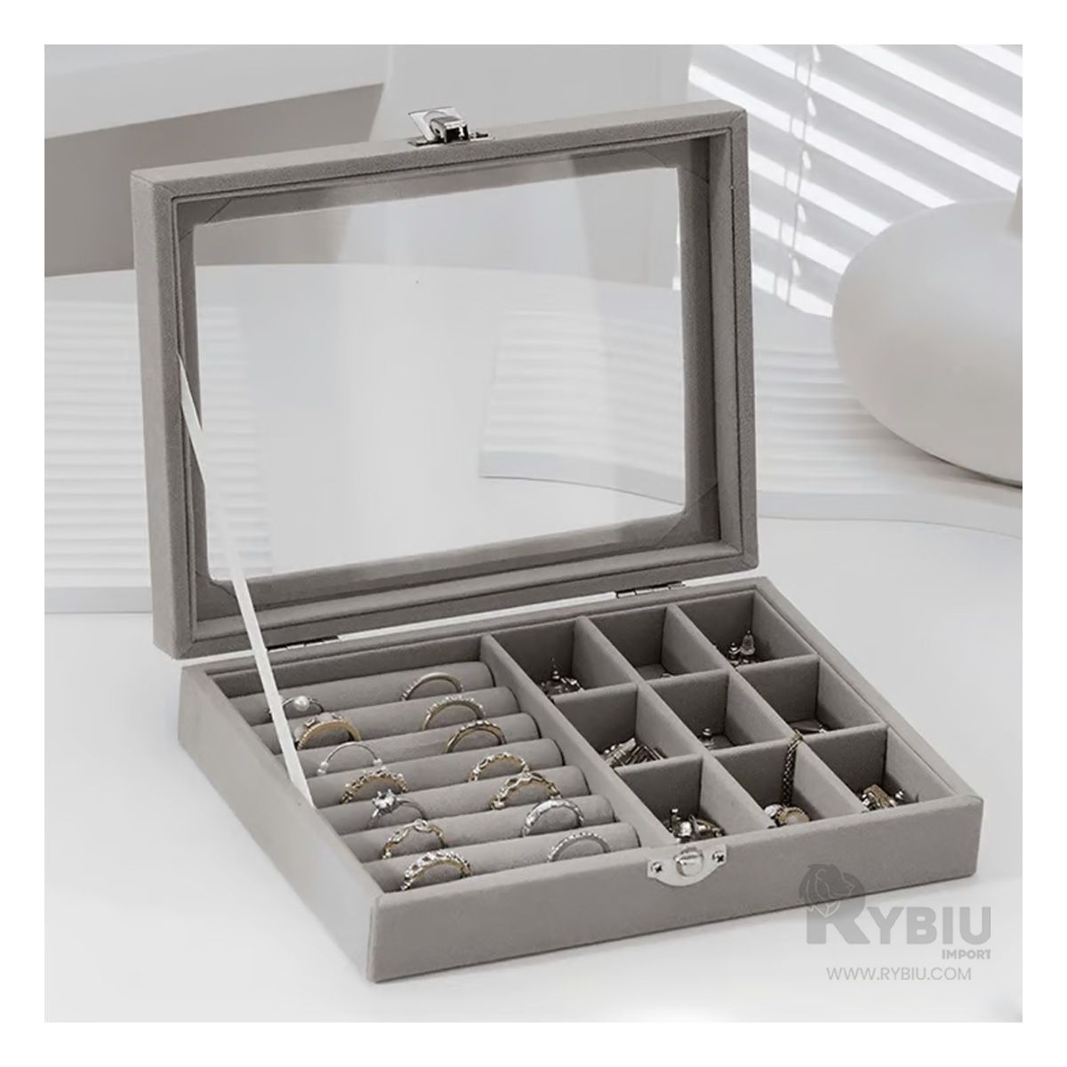 RYBIU IMPORT - Joyero Clasificador de Color Gris Y+Regalo Stickers