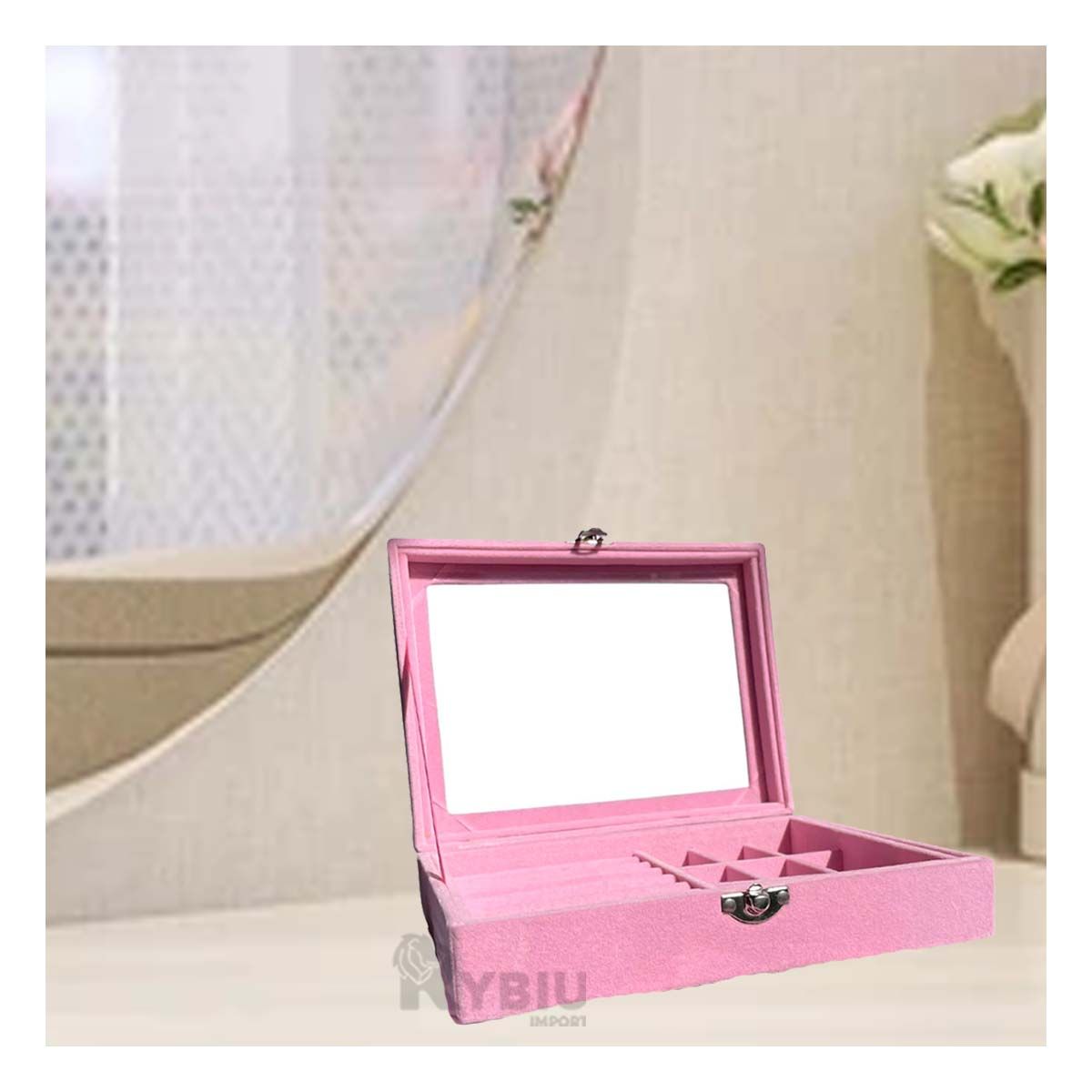 RYBIU IMPORT - Joyero Organizador para Senoritas de Cuero de Color Rosado