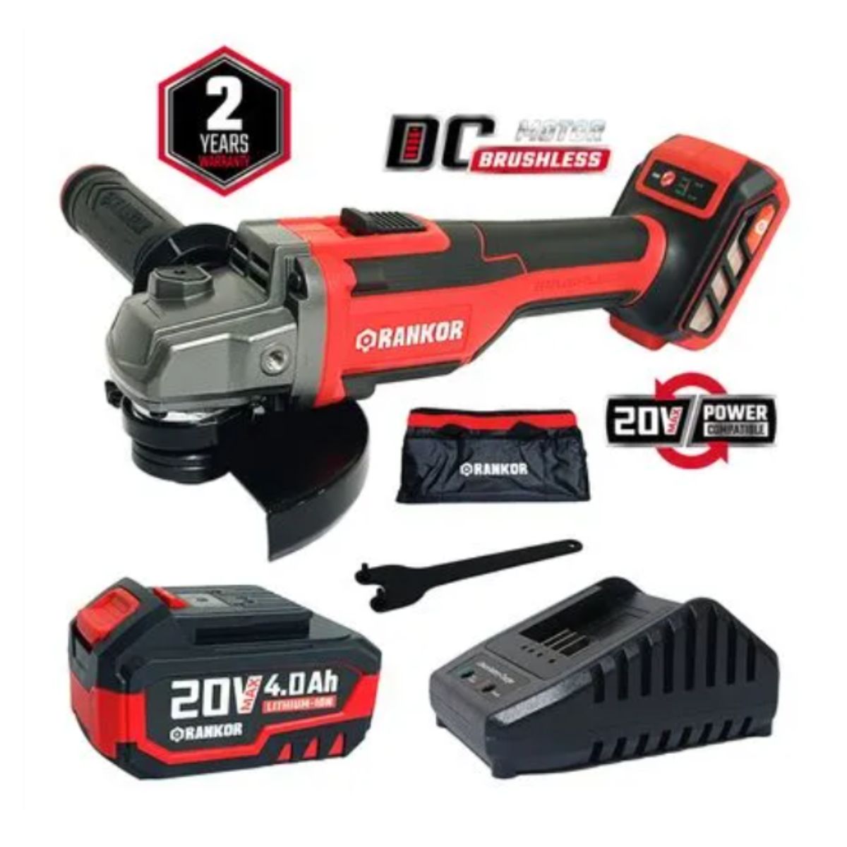 RANKOR - Amoladora Inalambrica 5 Rankor RLAG20001 20V 1Bat X 4Ah Brushless