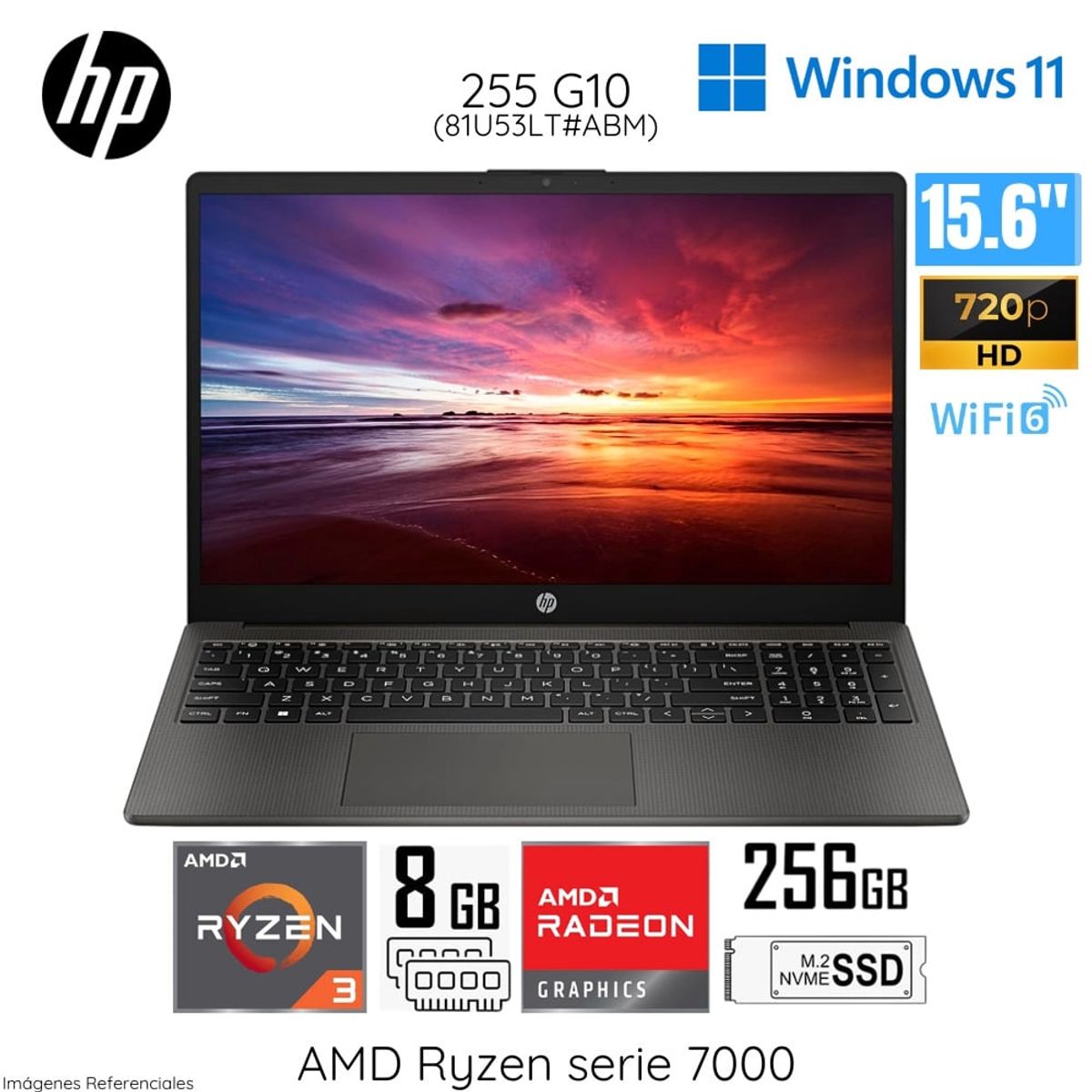 HP - Laptop HP 255 G10 AMD Ryzen 3 7330U 8GB RAM 256GB SSD 15.6" HD WIN 11 81U53LT