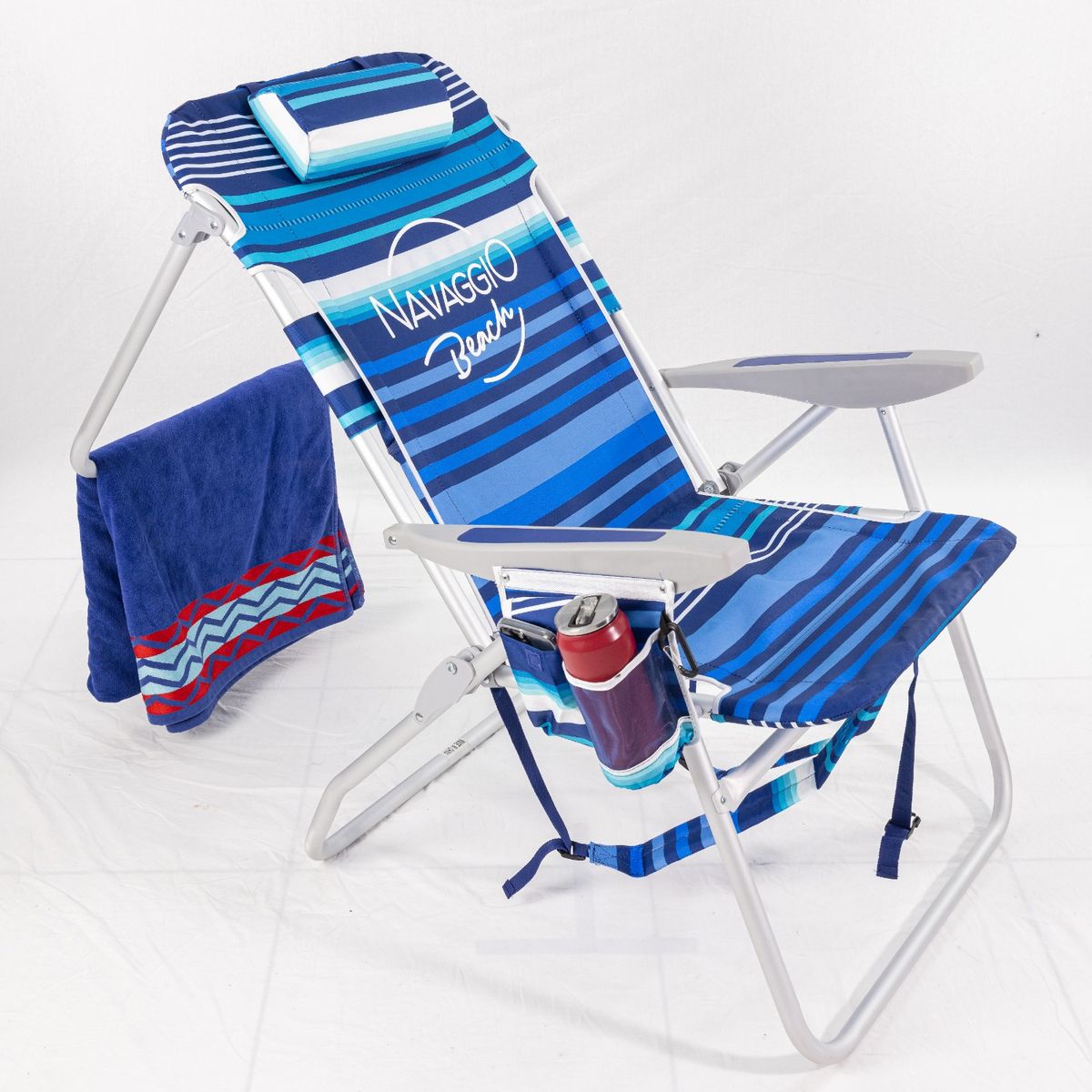 GENERICO - Silla de Playa Plegable Alta 5 Posiciones Navy