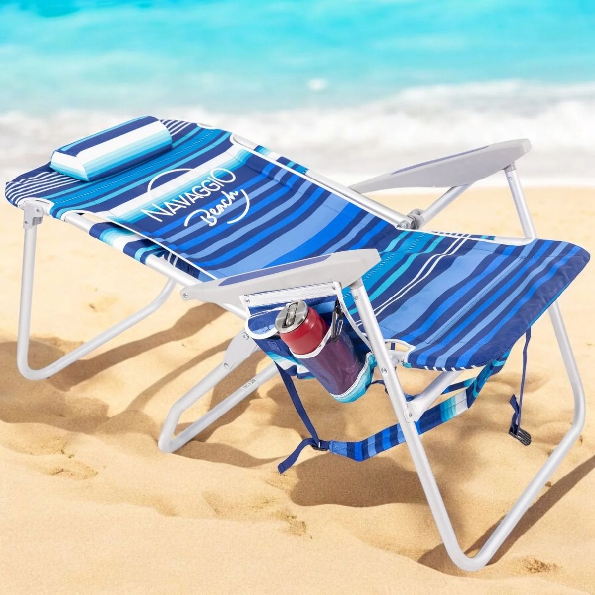 GENERICO - Silla de Playa Plegable Alta 5 Posiciones Navy