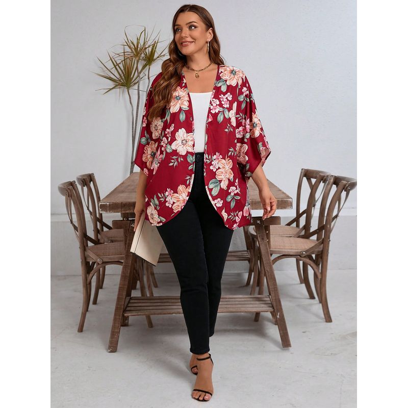 KAST PE - Kimono Gracielle Estampado Floreado Manga Murciélago - Talla XL