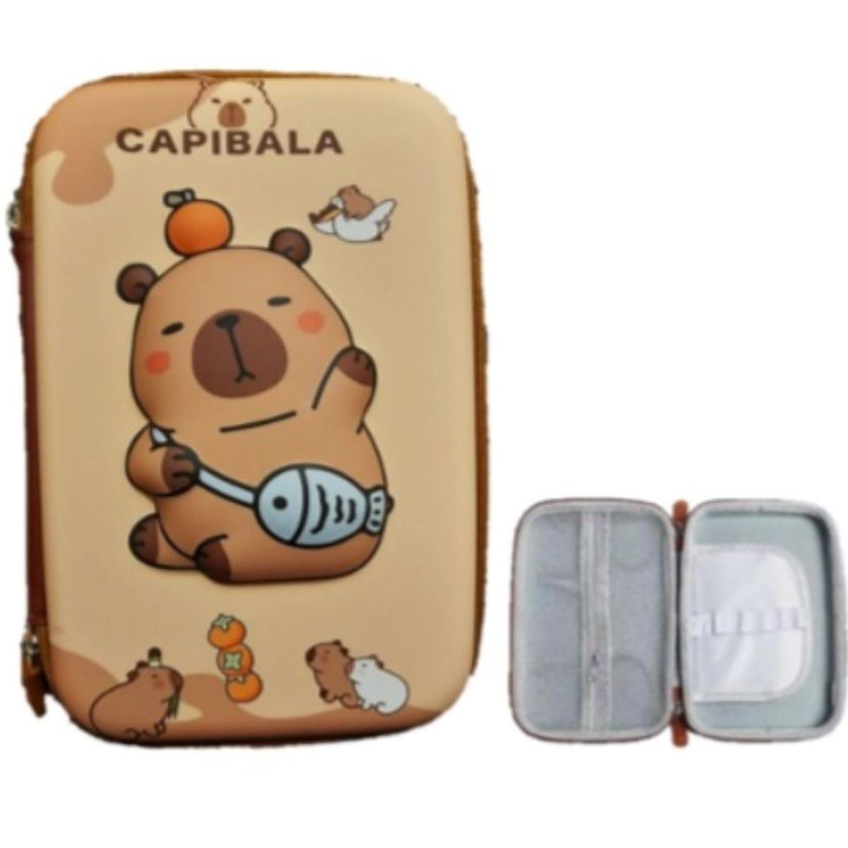 GENERICO - CARTUCHERA ORGANIZADORA  3D CAPIBARA  CON NARANJA