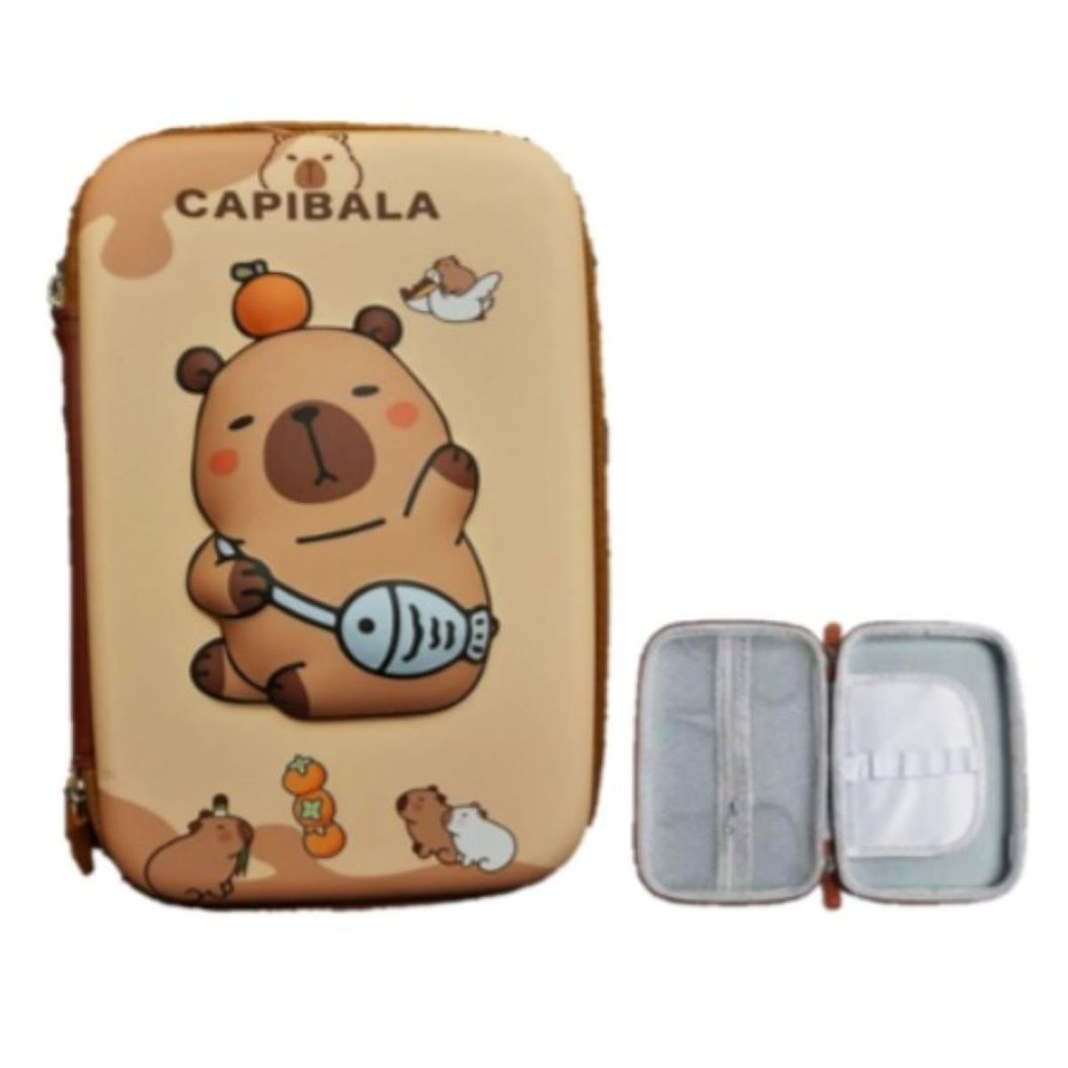 GENERICO - CARTUCHERA ORGANIZADORA  3D CAPIBARA  CON NARANJA