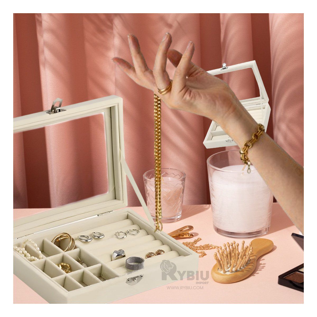 GENERICO - Joyero Transportable de Cuero en Beige Y+Regalo Agendita