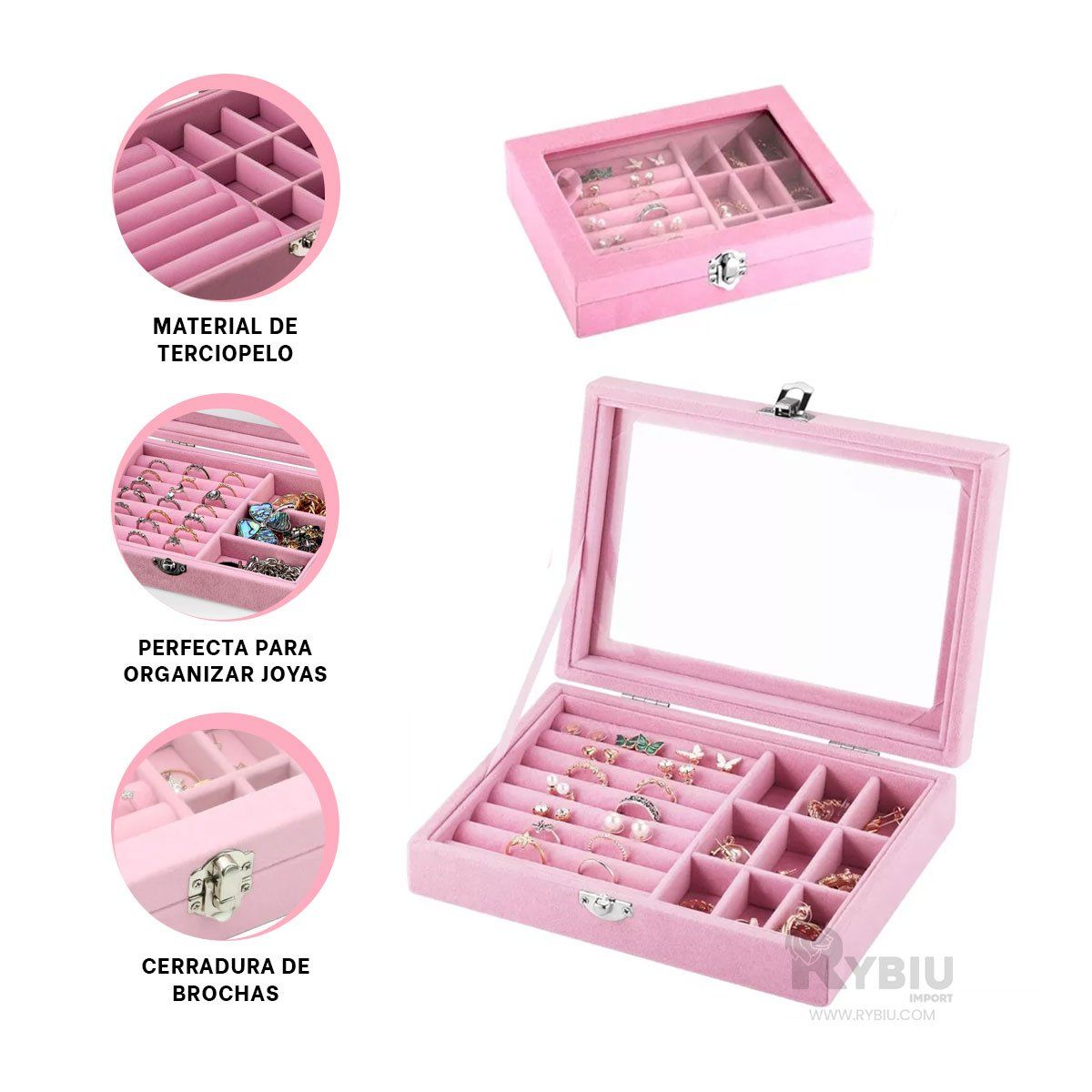 GENERICO - Caja Bonita para Joyas de Cuero Rosado Y+Gift Stickers