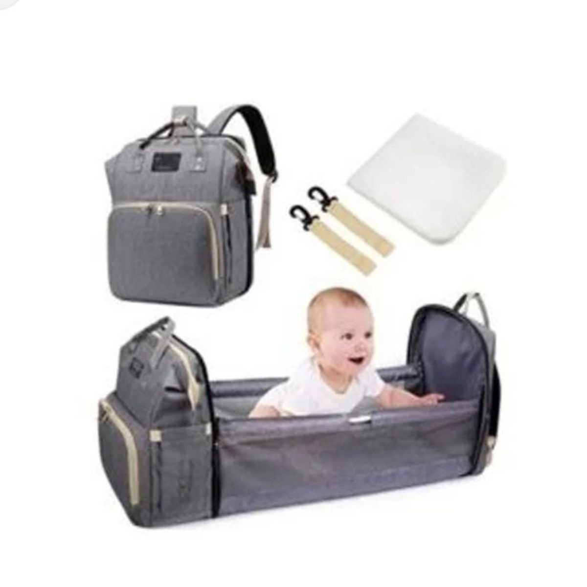 GENERICO - MOCHILA PAÑALERA CONVERTIBLE 3 EN 1 -GRIS