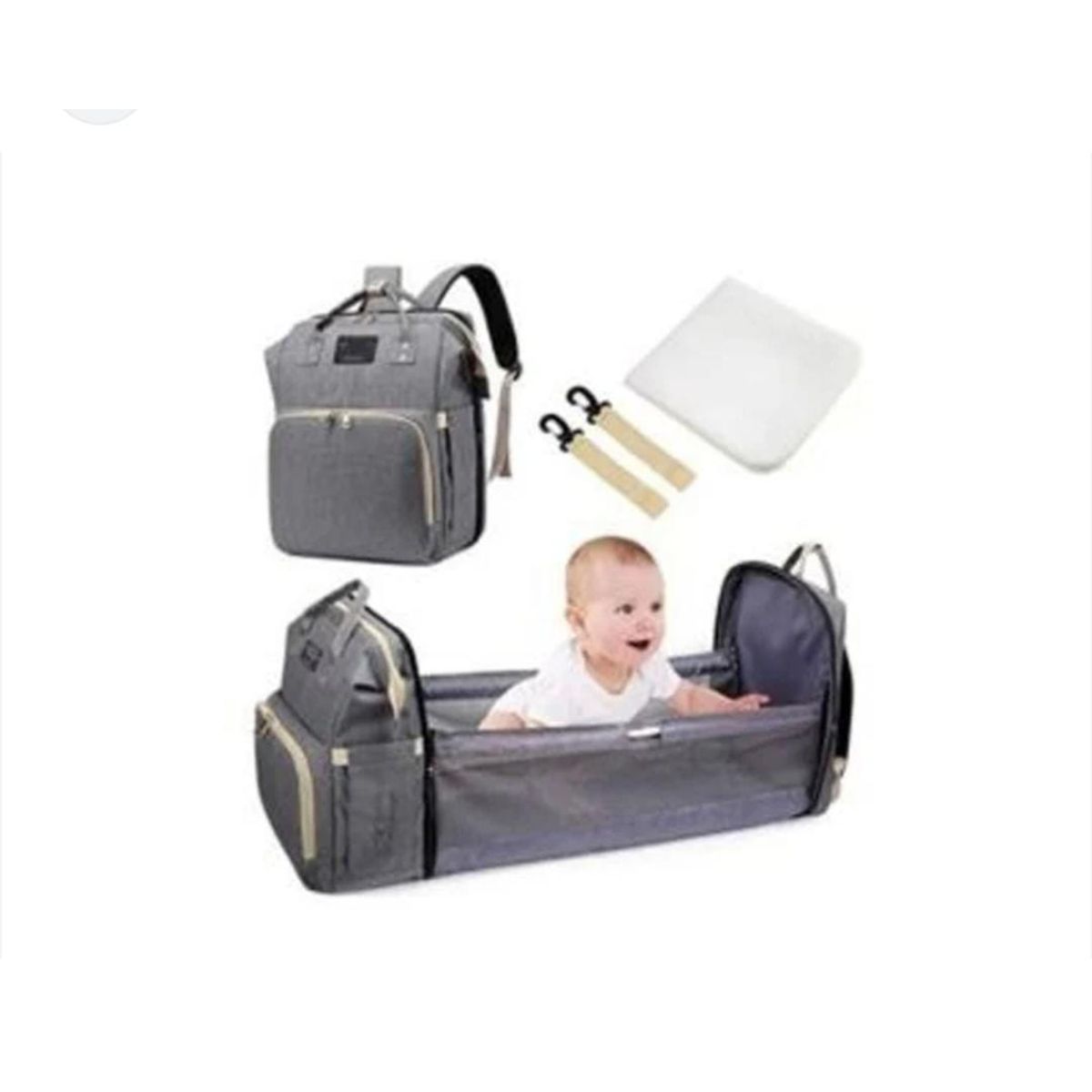 GENERICO - MOCHILA PAÑALERA CONVERTIBLE 3 EN 1 -GRIS