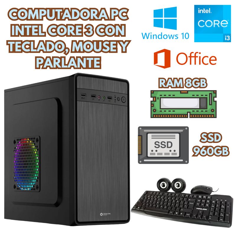 INTEL - COMPUTADORA INTEL CORE I3 SSD 960GB RAM 8GB + ACCESORIOS