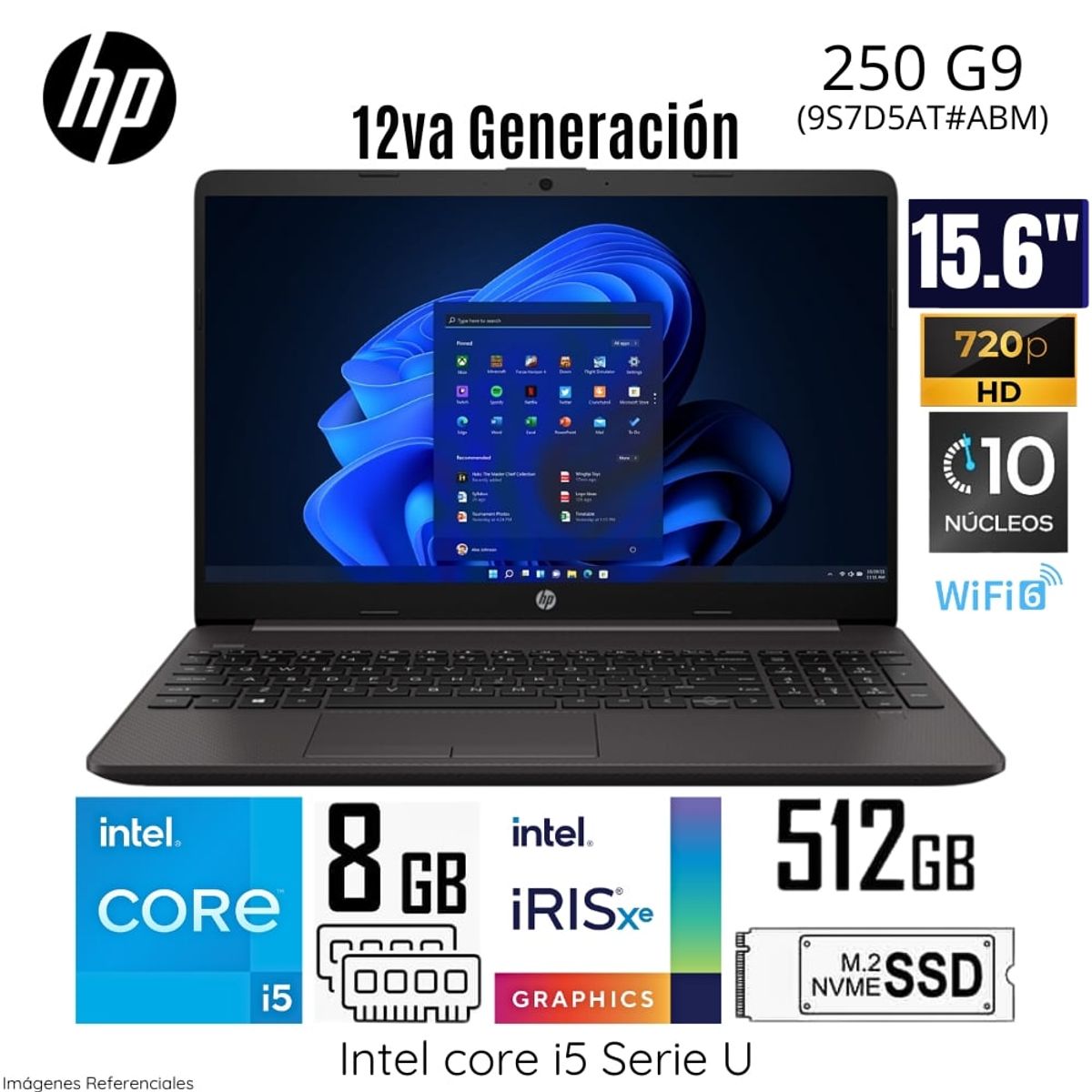 HP - Laptop HP 250 G9 Intel Core i5 1235U 8GB DDR4 512GB SSD 15.6" HD WIN 11 - 9S7D5AT#ABM
