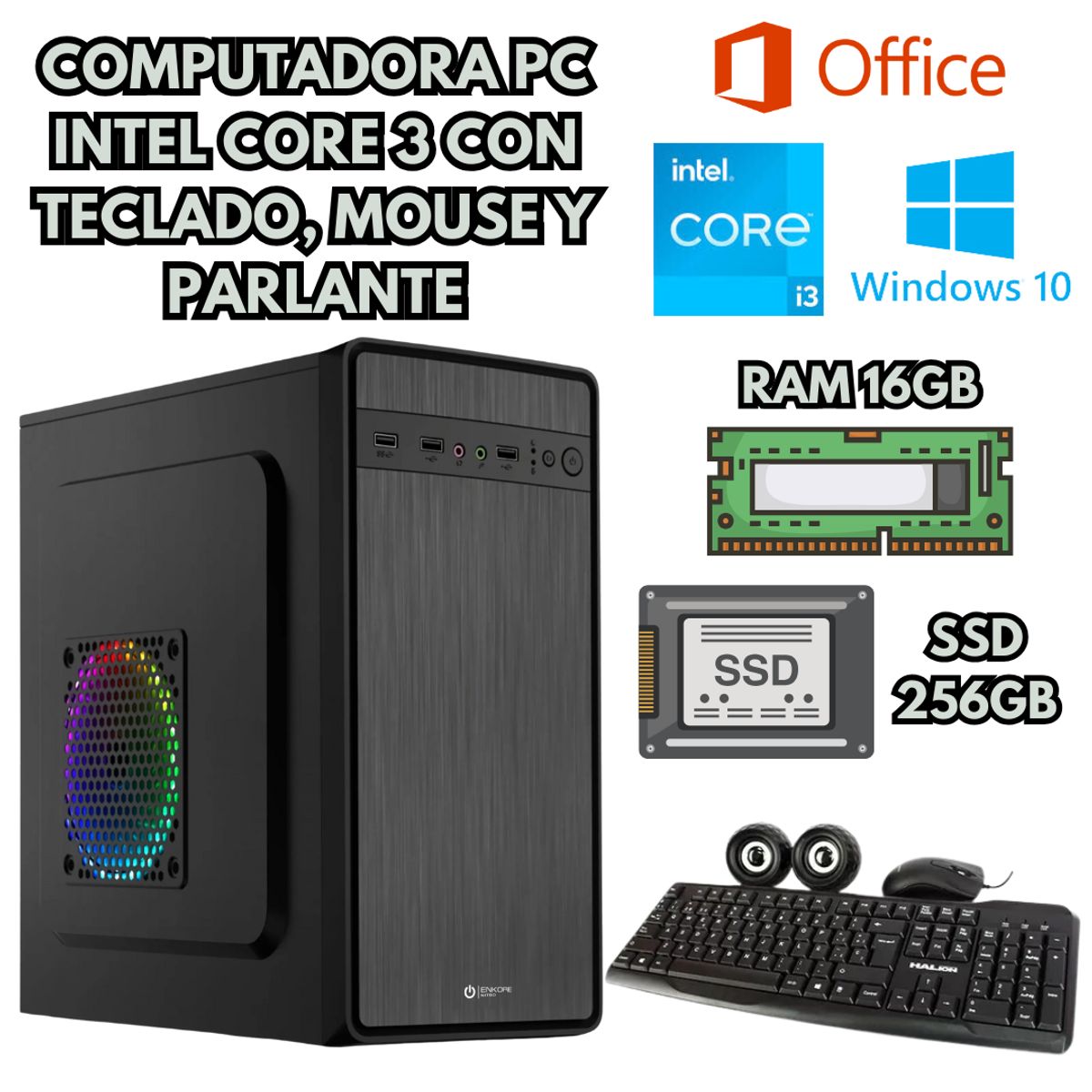 INTEL - COMPUTADORA INTEL CORE I3 RAM 16GB SSD 250GB + ACCESORIOS
