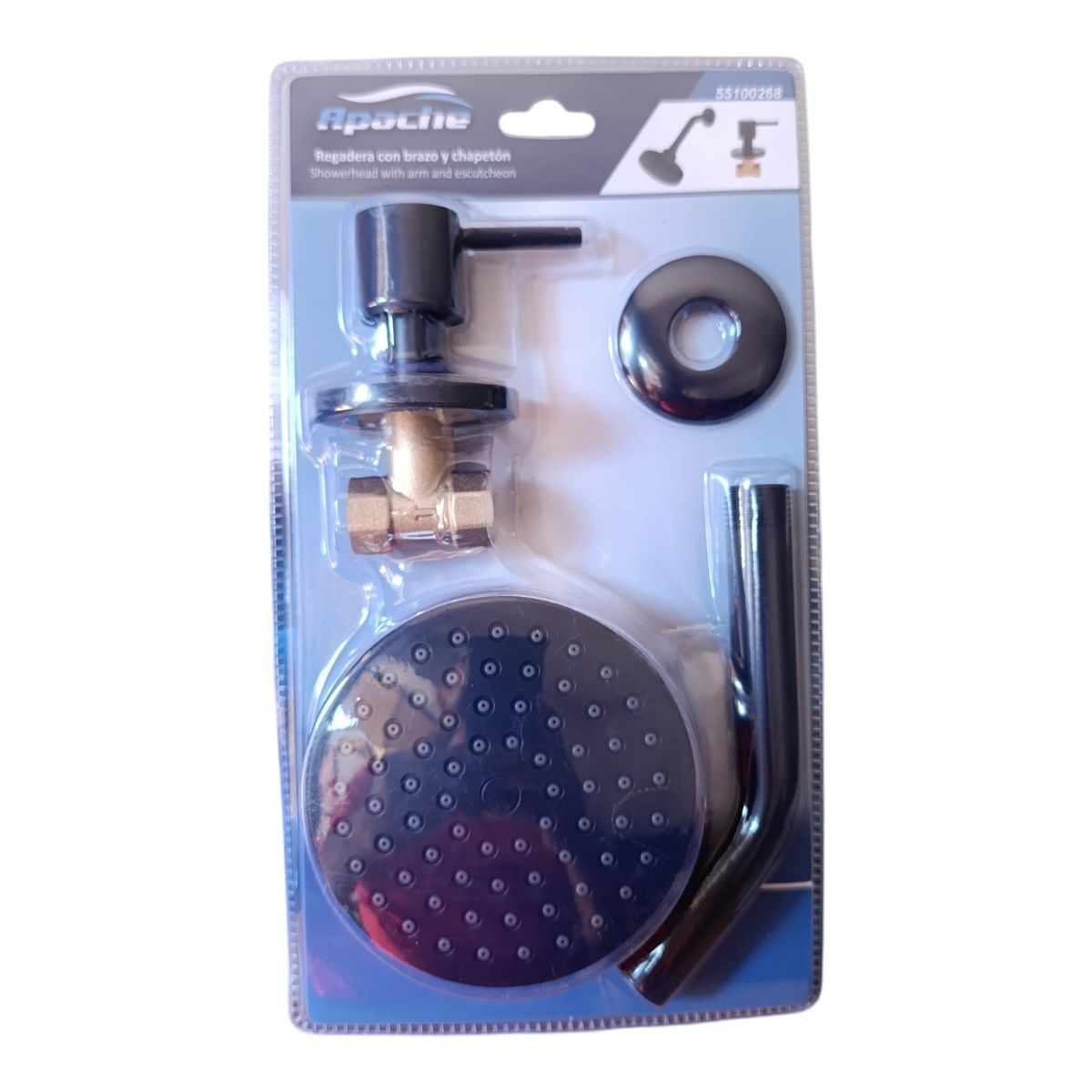 GENERICO - Combo de Ducha ABS 11cm brazo de 18cm con llave Aleta Negro Mate