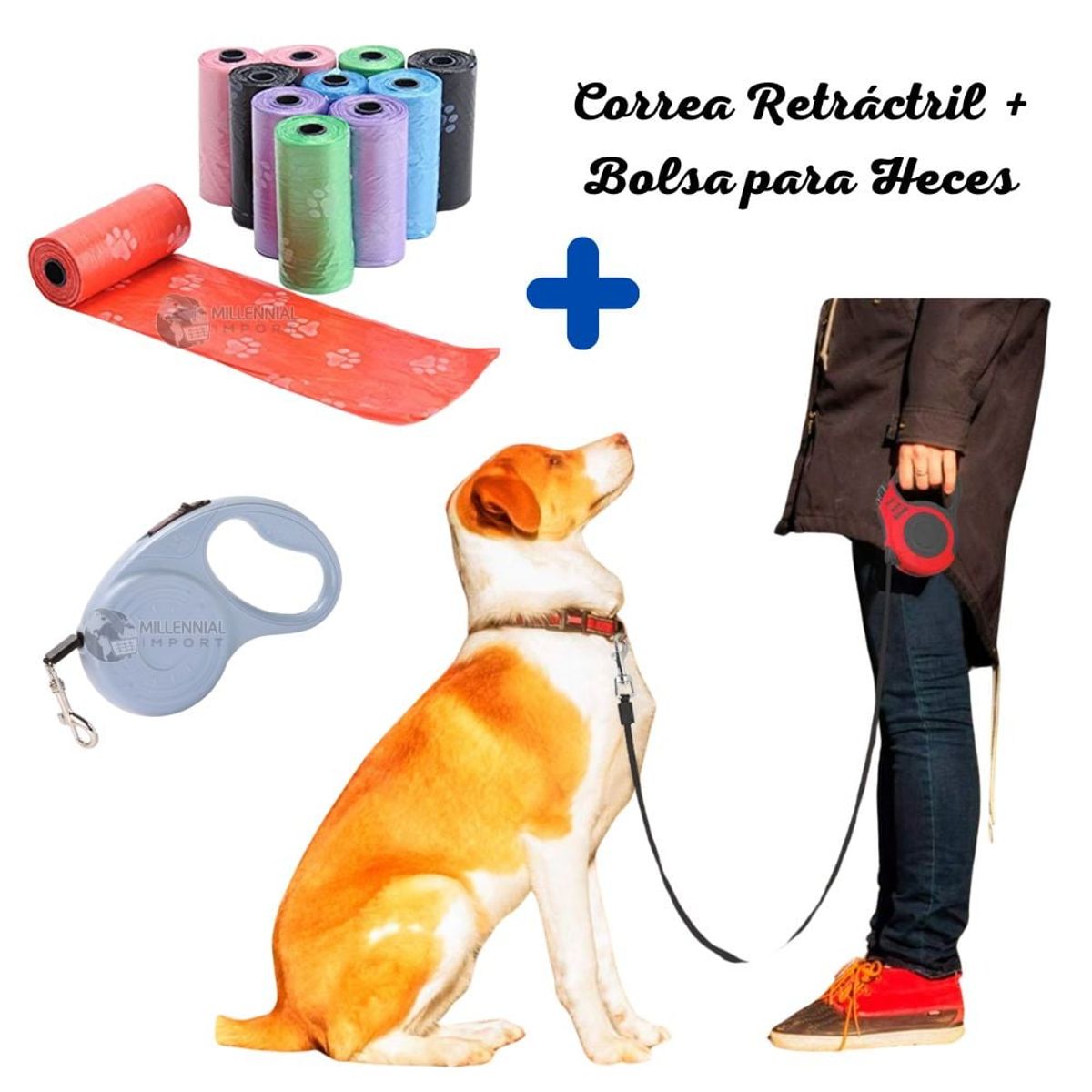 GENERICO - Correa Retráctil para Mascota de 5metros Incluye Bolsas