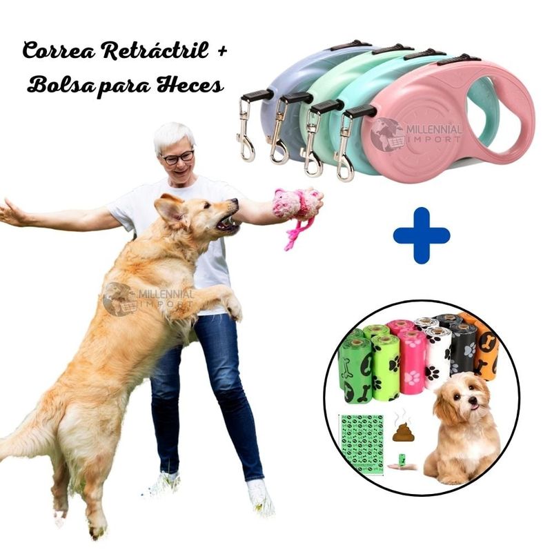 GENERICO - Correa Automática de 5m para Mascota Incluye Bolsas