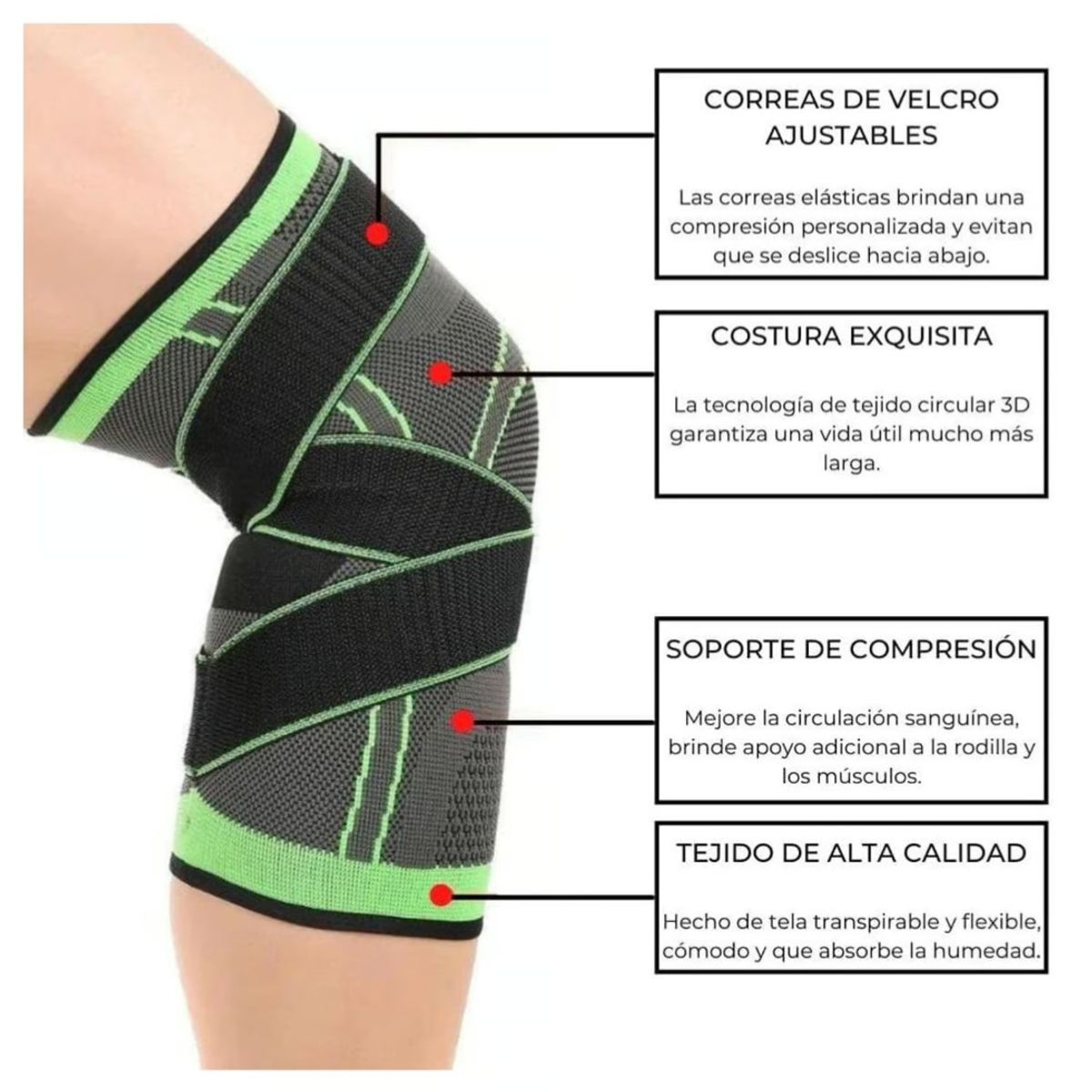GENERICO - Rodillera Deportiva Elástica Ajustable Negra Y Verde