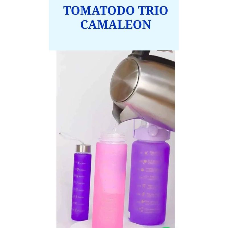 GENERICO - SET TRIO BOTELLAS TOMATODO MOTIVACIONAL CAMBIA COLOR ASA SUJETA CELULAR