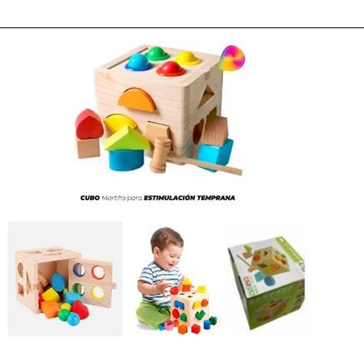 GENERICO - Cubo De Encaje De Figuras Geometricas Y Martillo Didactico
