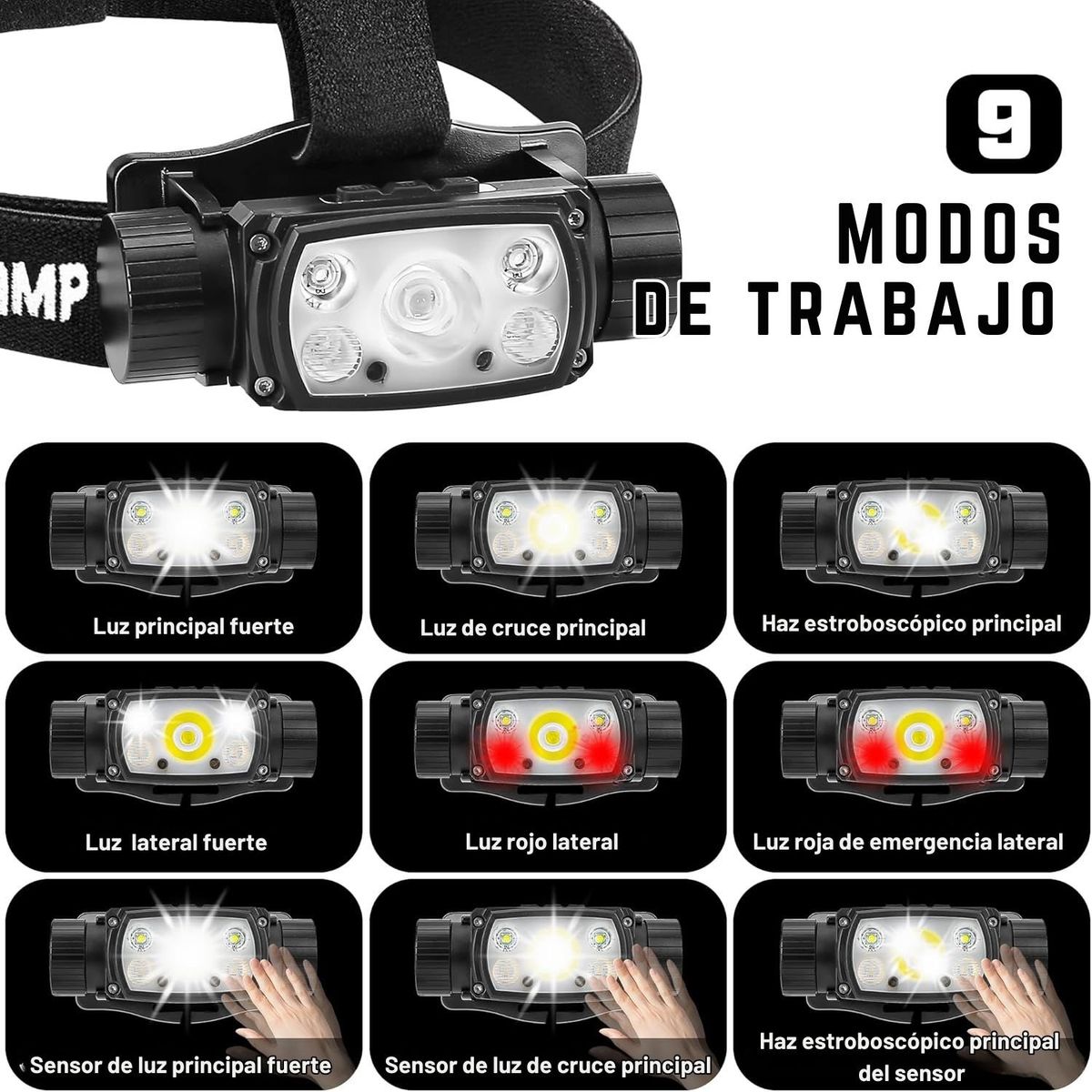 OEM - Linterna con sensor de movimiento, LED frontal de trabajo, 3800 mAh.