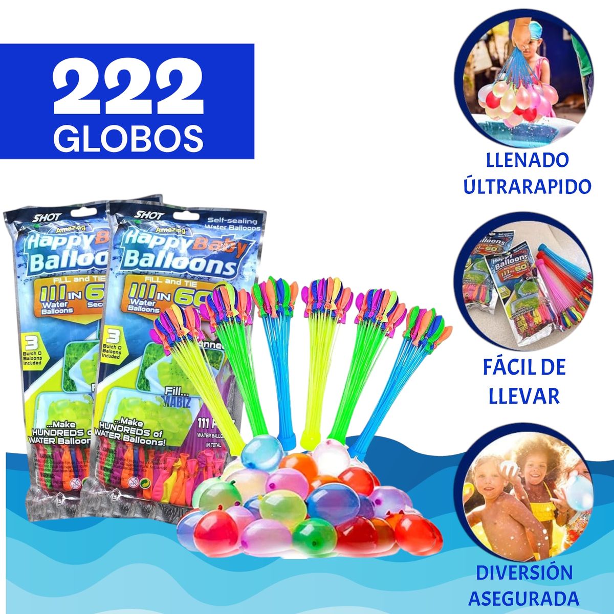 GENERICO - Set 222 Globos Mágicos Llenado Rápido de Agua para Juegos