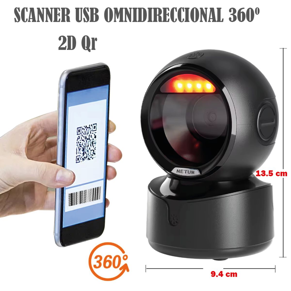NETUM - Lector Codigo 2d Omnidireccional 360º Usb Netum